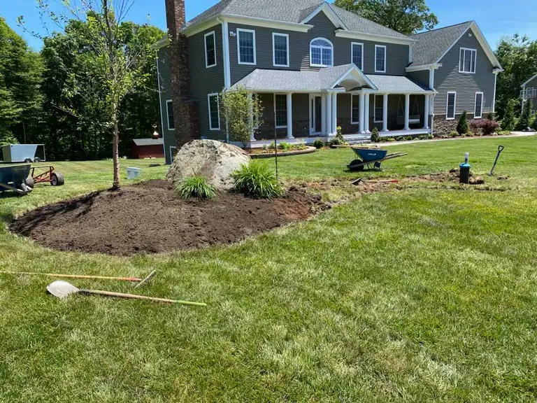 New landscape bed in a front lawn